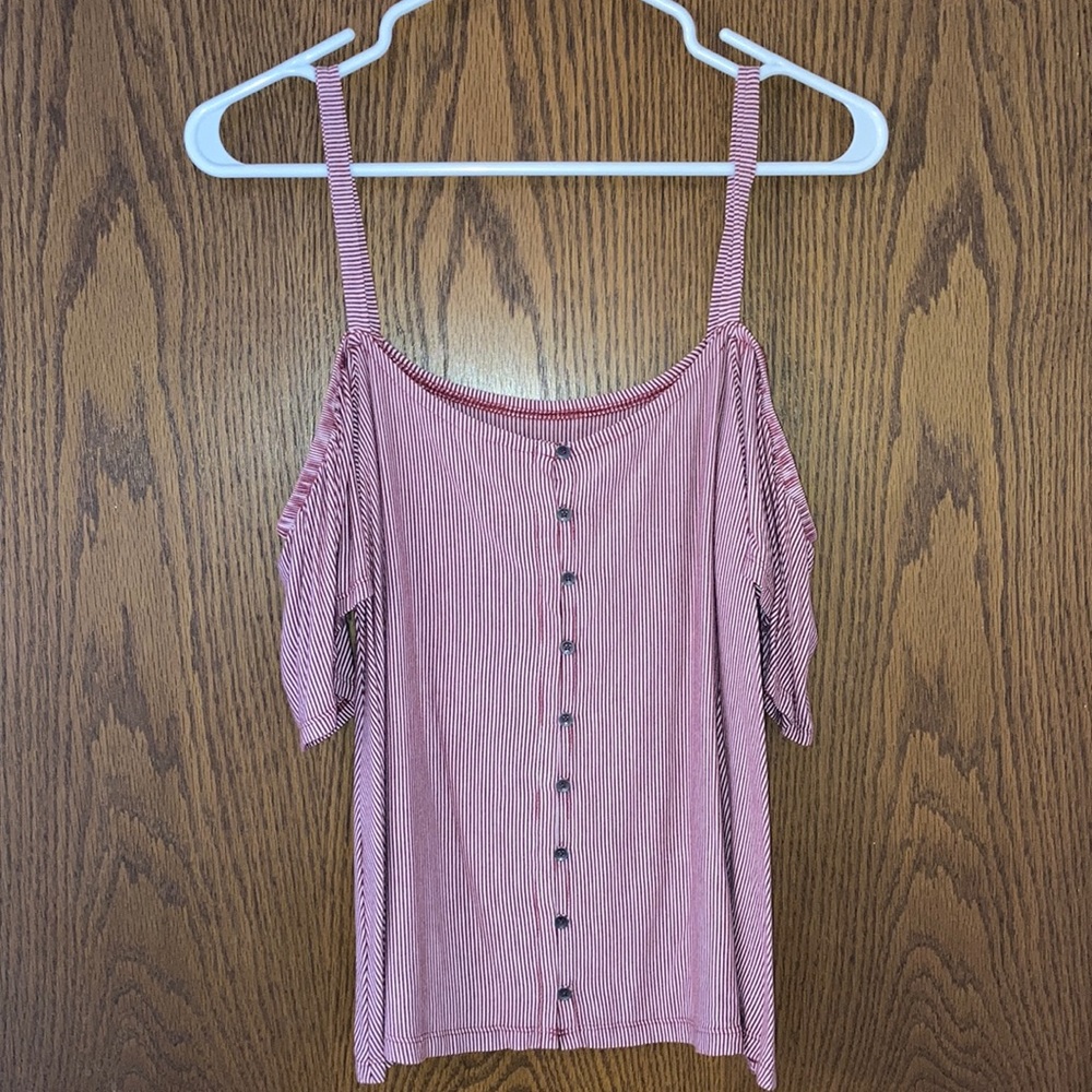 Striped tank with off the shoulder detail